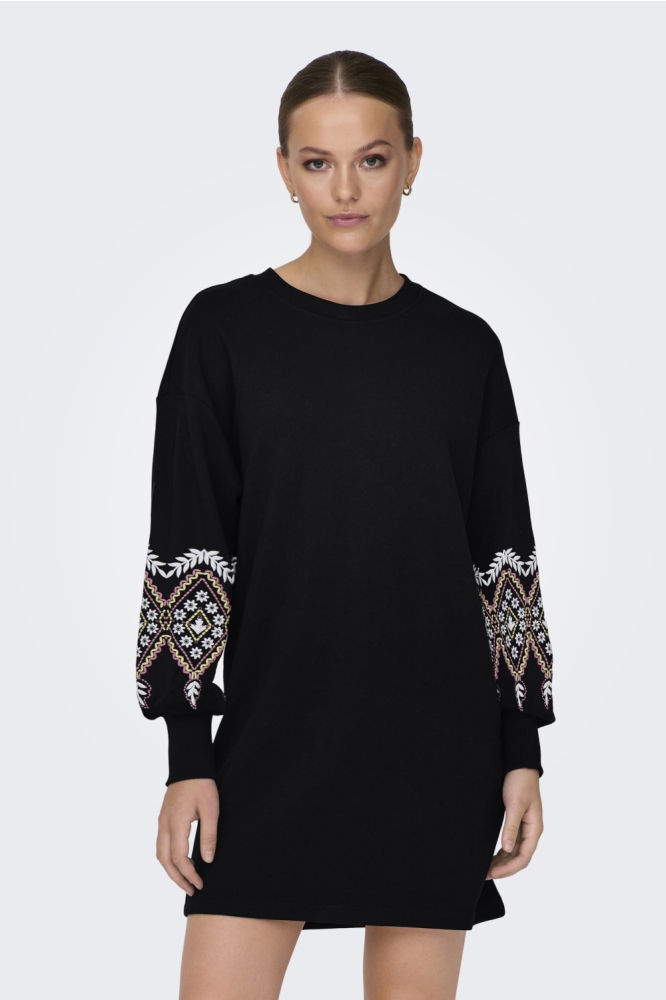 ONLBROOKE LS SHORT DRESS FLOWER SWT 15281818 BLACK/ETHNIC